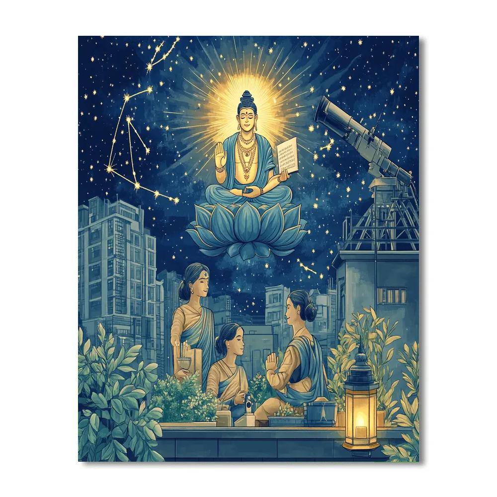 City Rooftop Stargazing With Brahma Blessing painting number kit