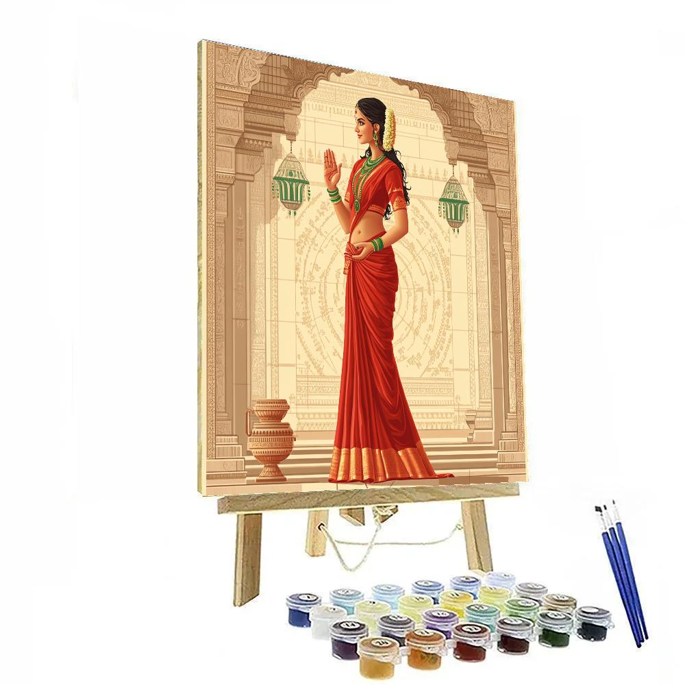 Temple Mural With Parvati In Quiet Strength paint by numbers