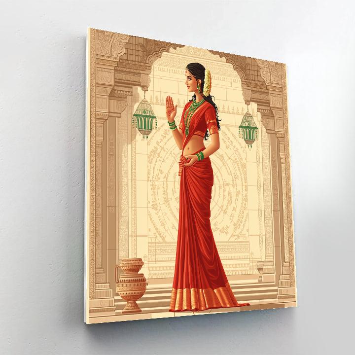 Temple Mural With Parvati In Quiet Strength paint by numbers