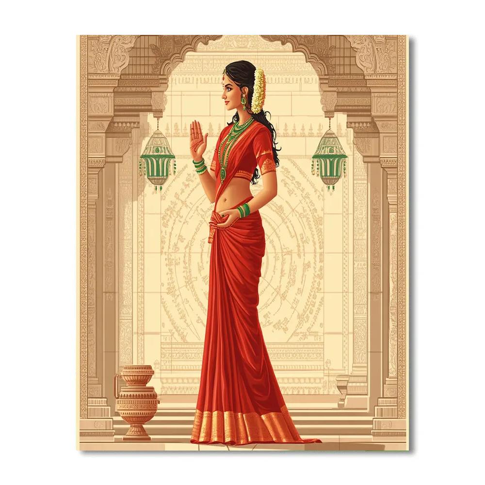 Temple Mural With Parvati In Quiet Strength paint by numbers