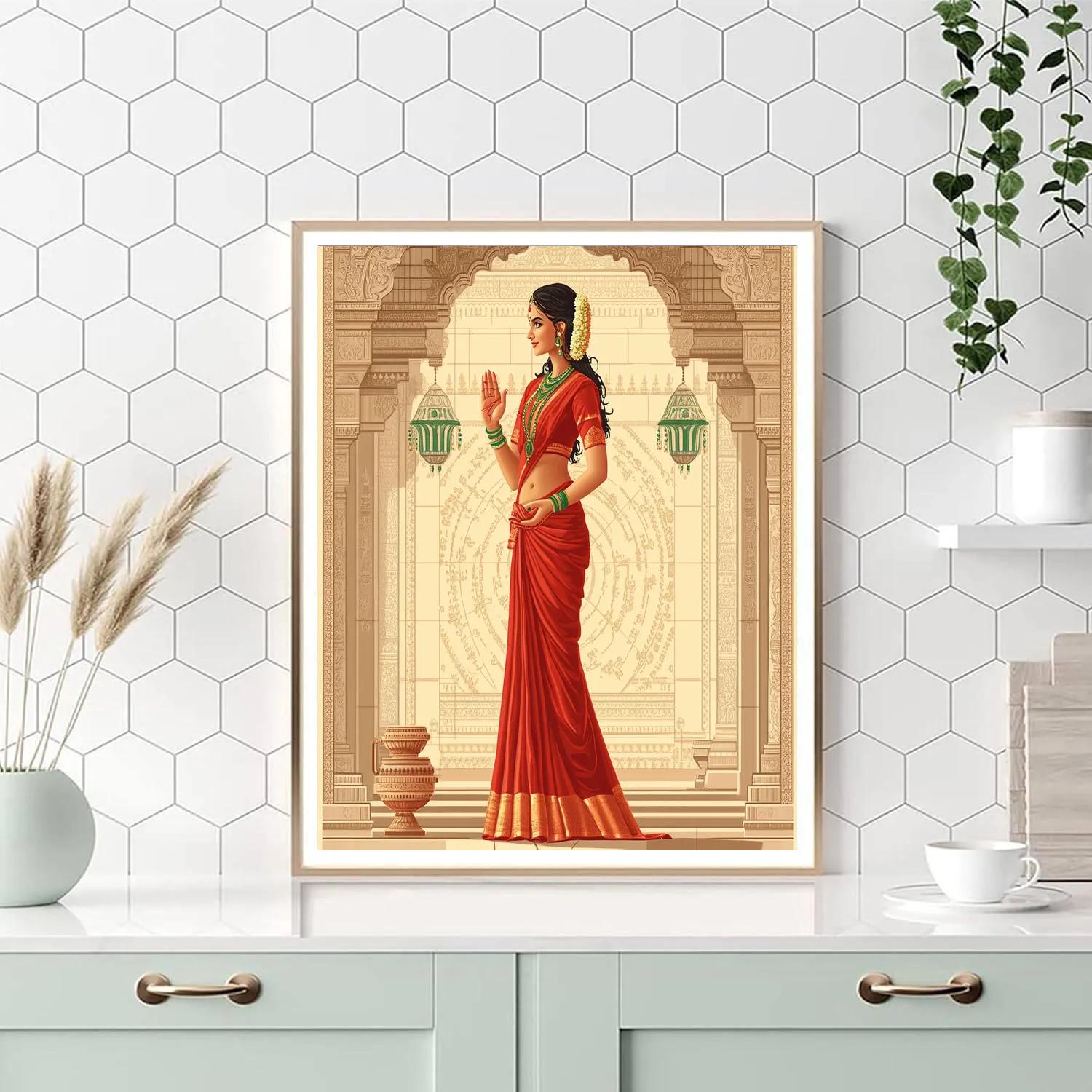 Temple Mural With Parvati In Quiet Strength paint by numbers
