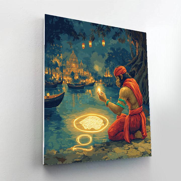 Hanuman With River Map Lanterns paint by numbers