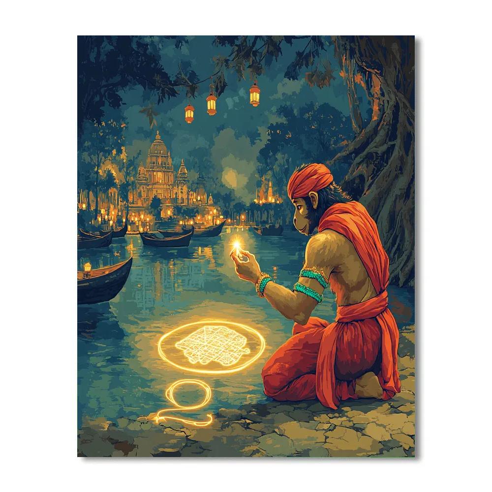 Hanuman With River Map Lanterns paint by numbers