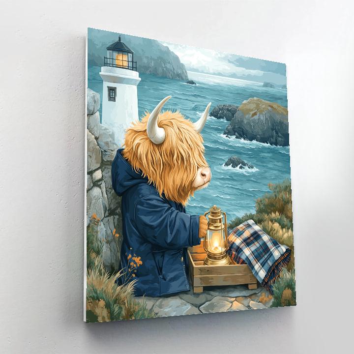 Highland Cow Lighthouse Keeper paint by numbers