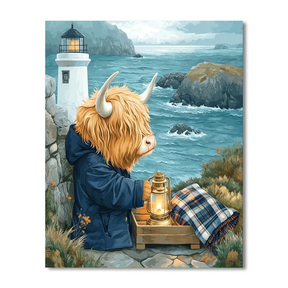 Highland Cow Lighthouse Keeper paint by numbers