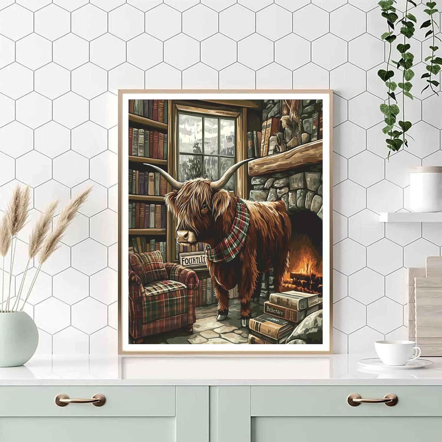 Highland Cow In Tartan Bookshop Paint by numbers kits