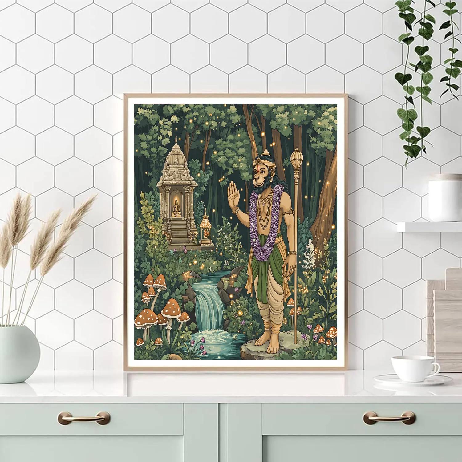 Forest Shrine With Hanuman Guardian Paint by numbers kits