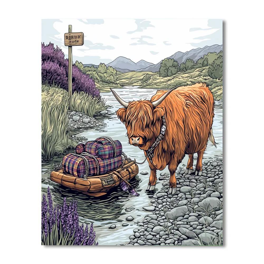 Highland Cow River Ferry Helper Numbered painting kits