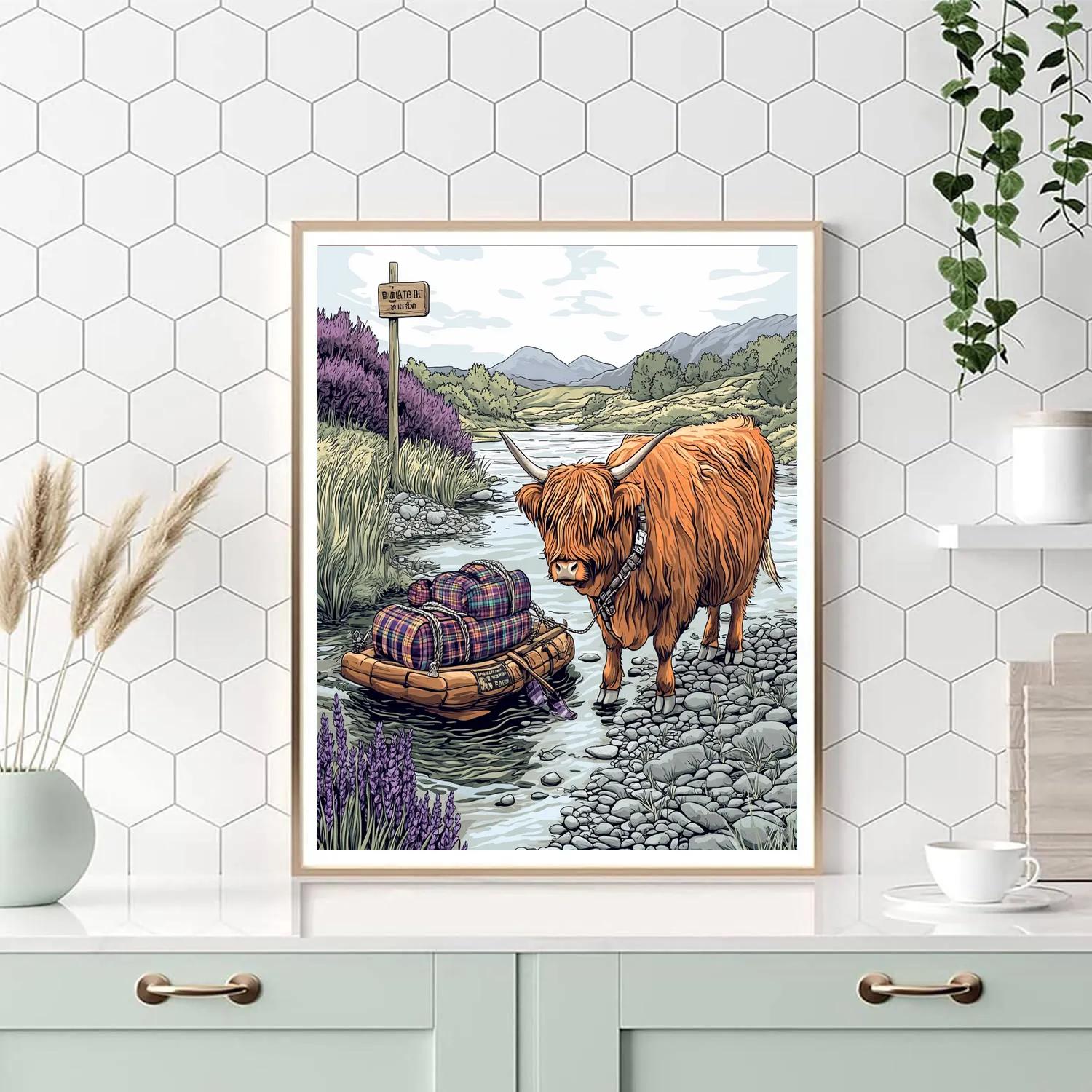 Highland Cow River Ferry Helper Numbered painting kits