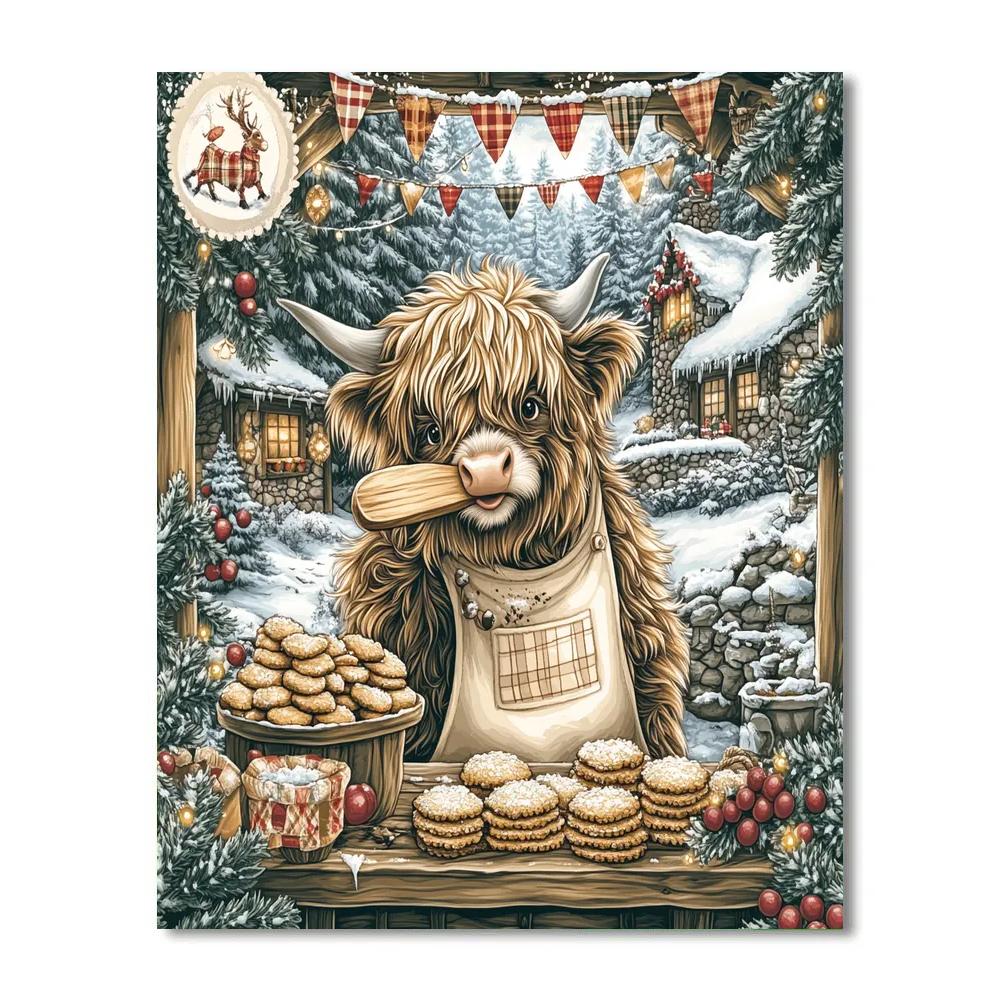 Winter Market Highland Cow Baker Painting by numbers kit