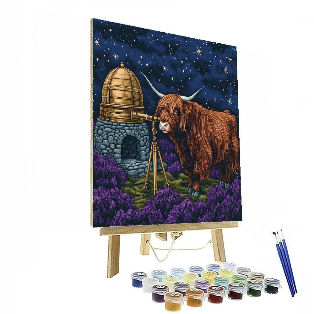 Highland Cow And Heather Observatory DIY paint by numbers