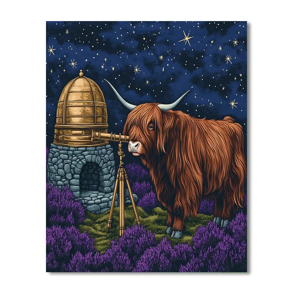 Highland Cow And Heather Observatory DIY paint by numbers