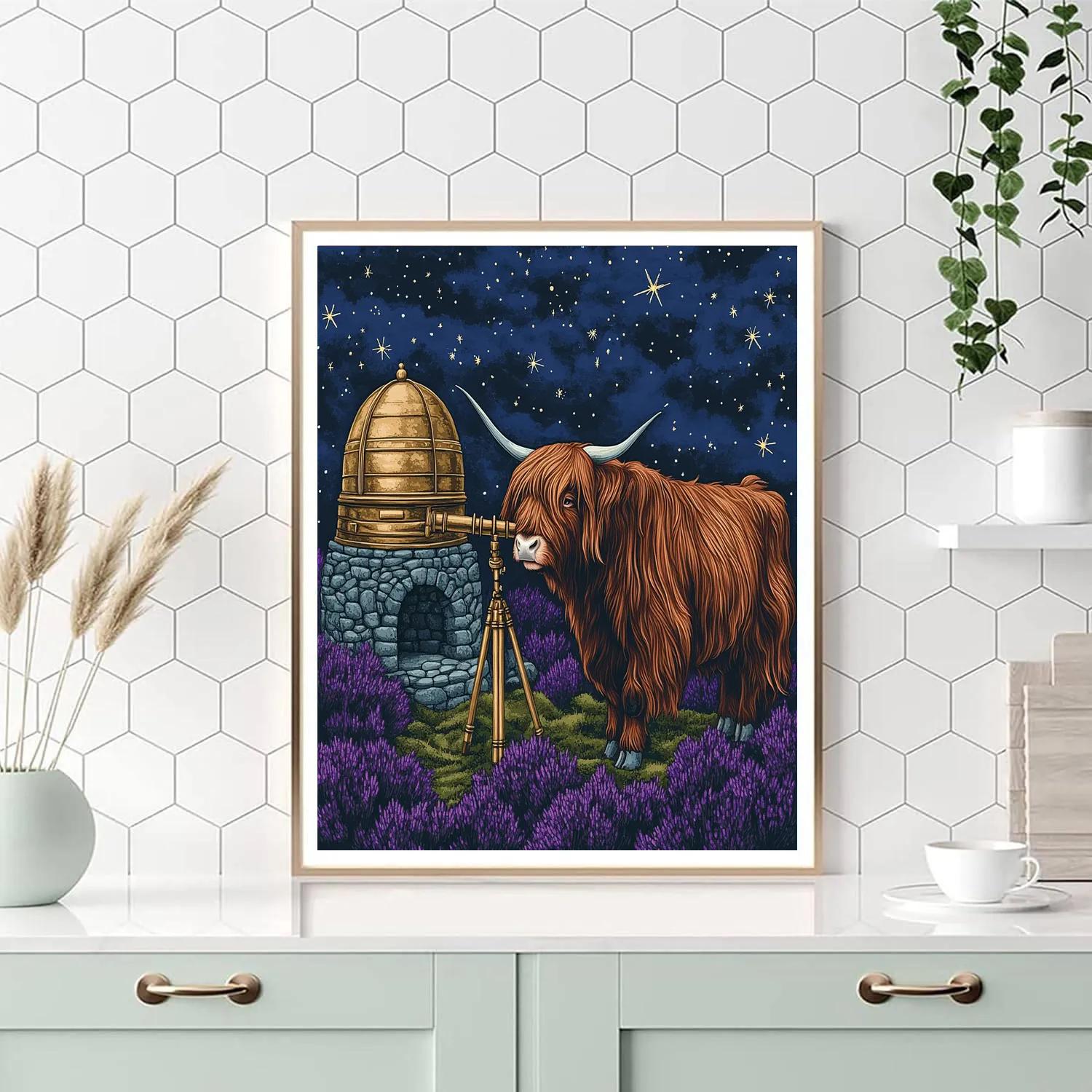 Highland Cow And Heather Observatory DIY paint by numbers