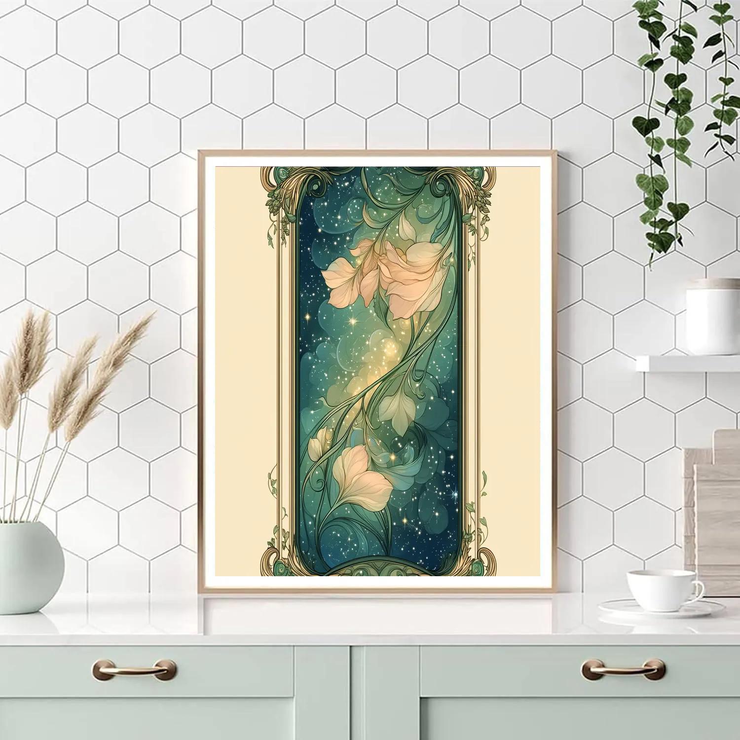 Alphonse Mucha Inspired Verdant Nebula Lattice Paint by numbers kits