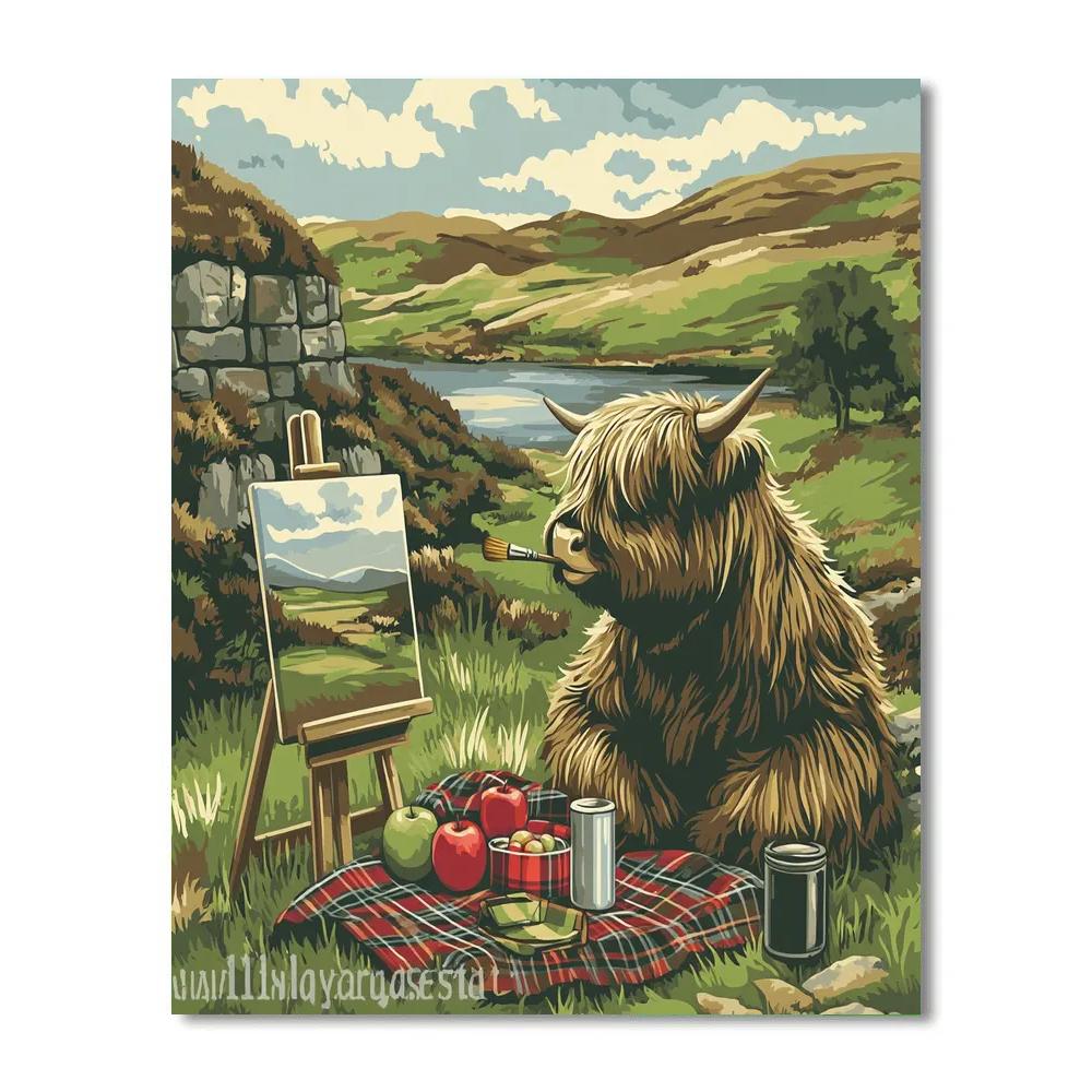 Highland Cow Picnic Blanket Painter Numbered painting kits