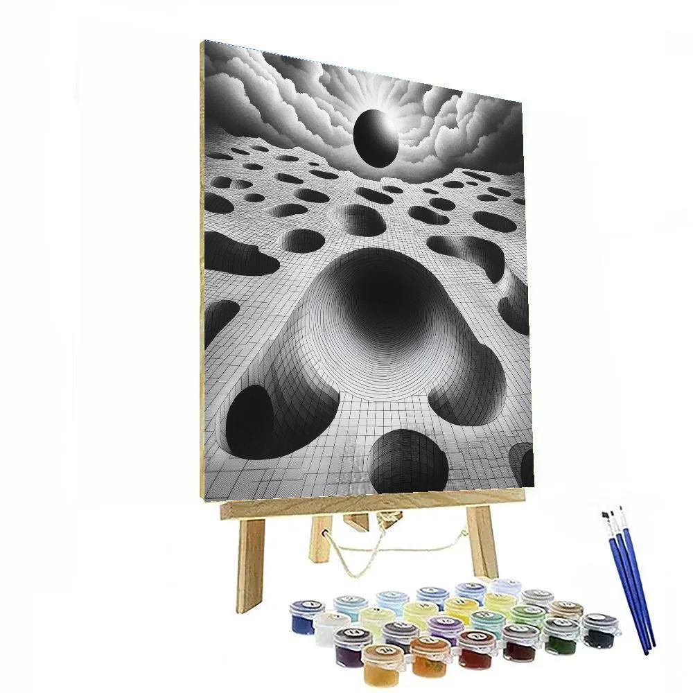 M.C. Escher Inspired Hyperbolic Eclipse Tessellation Number painting