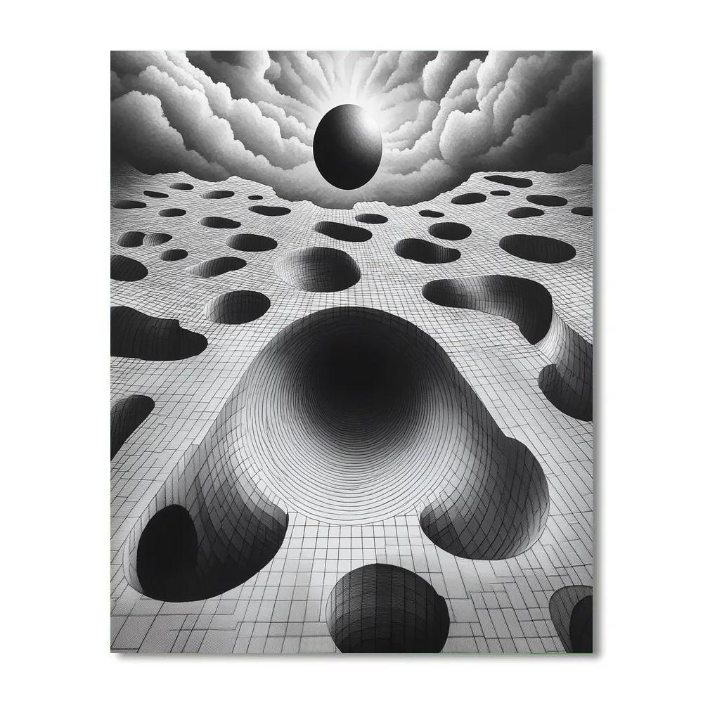 M.C. Escher Inspired Hyperbolic Eclipse Tessellation Number painting