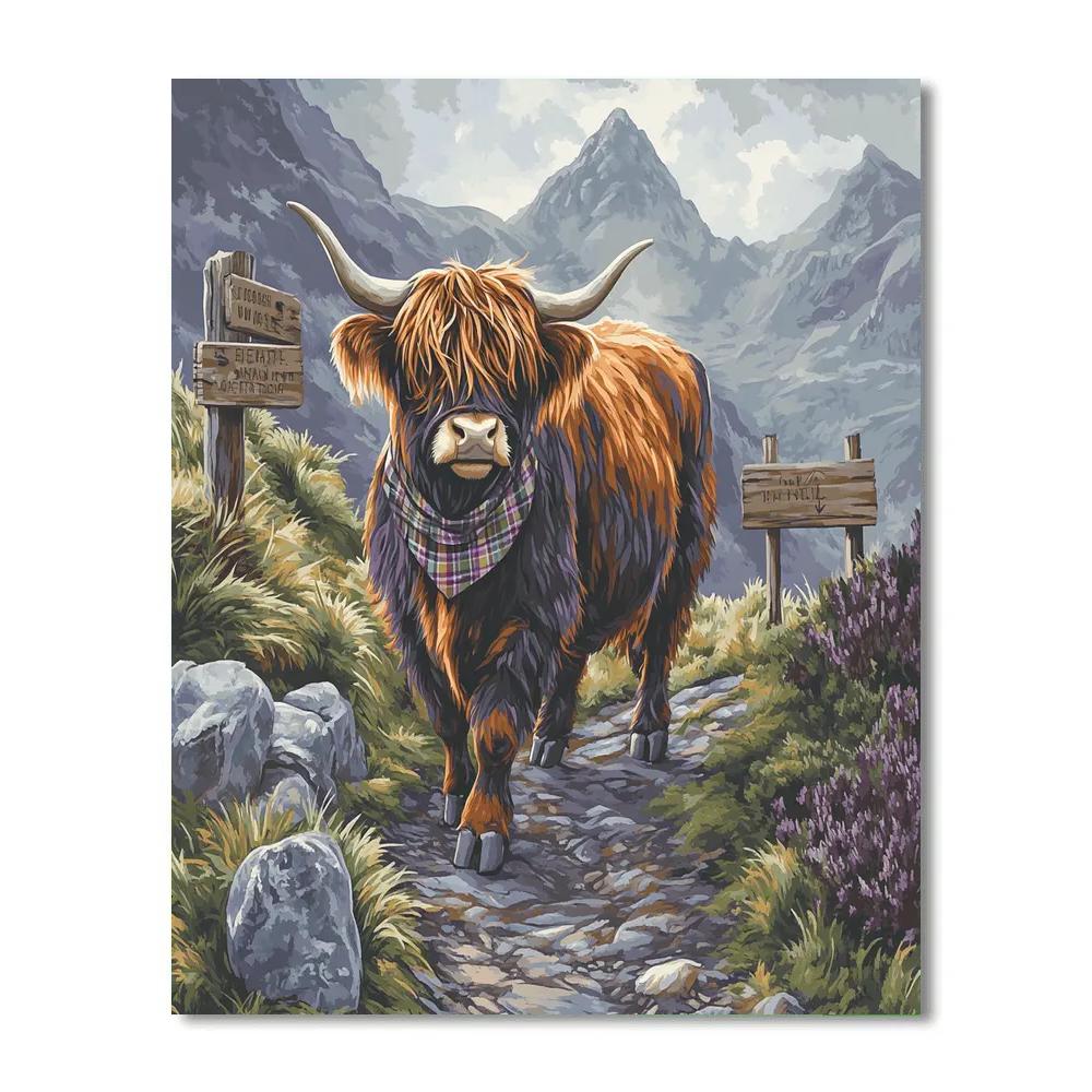 Mountain Path Highland Cow Guide Painting by numbers kit
