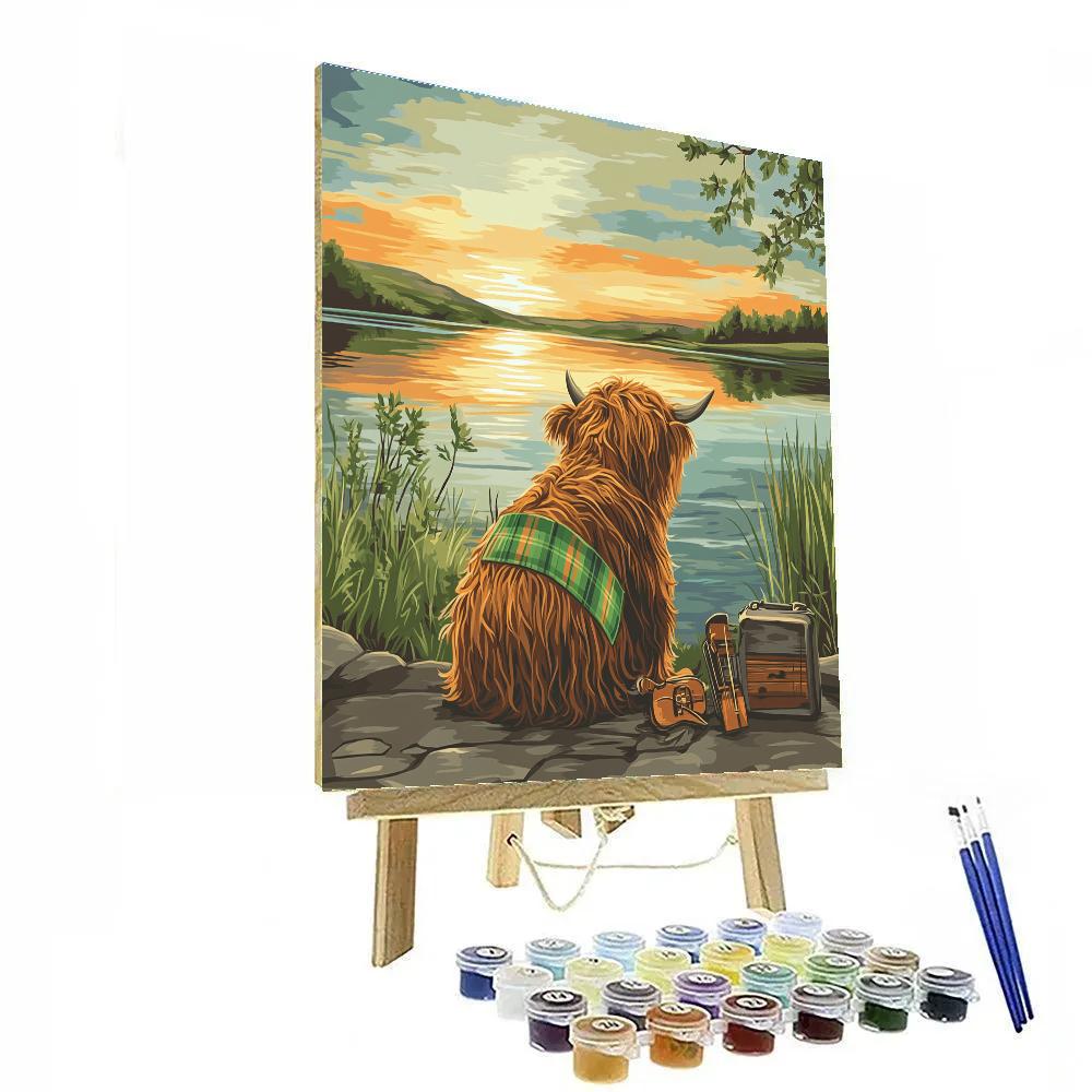 Highland Cow Lochside Music Session Number painting