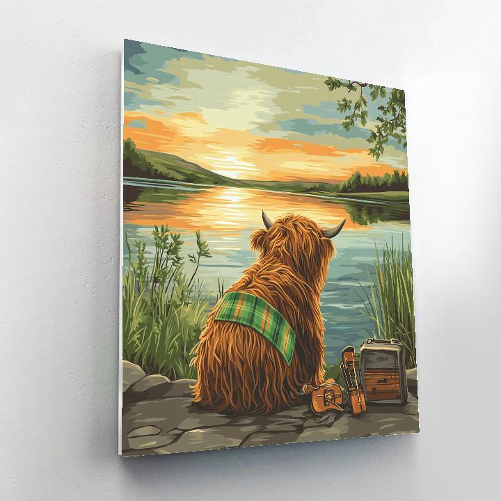 Highland Cow Lochside Music Session Number painting