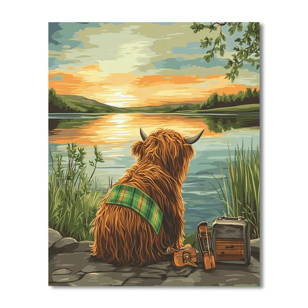 Highland Cow Lochside Music Session Number painting