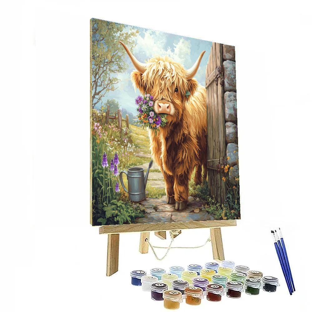 Garden Gate Highland Cow Florist painting number kit