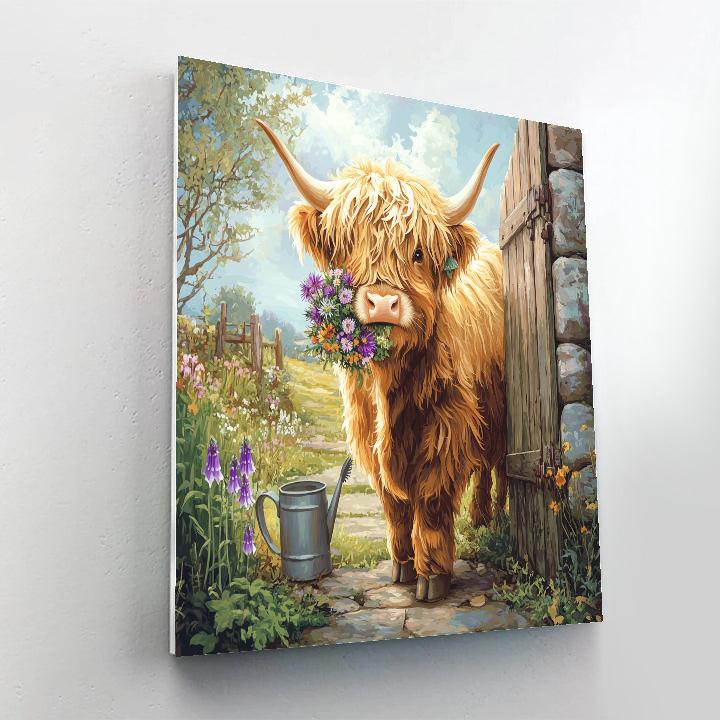 Garden Gate Highland Cow Florist painting number kit