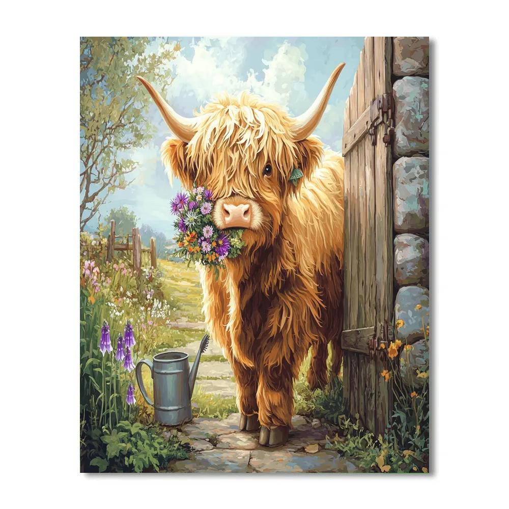 Garden Gate Highland Cow Florist painting number kit