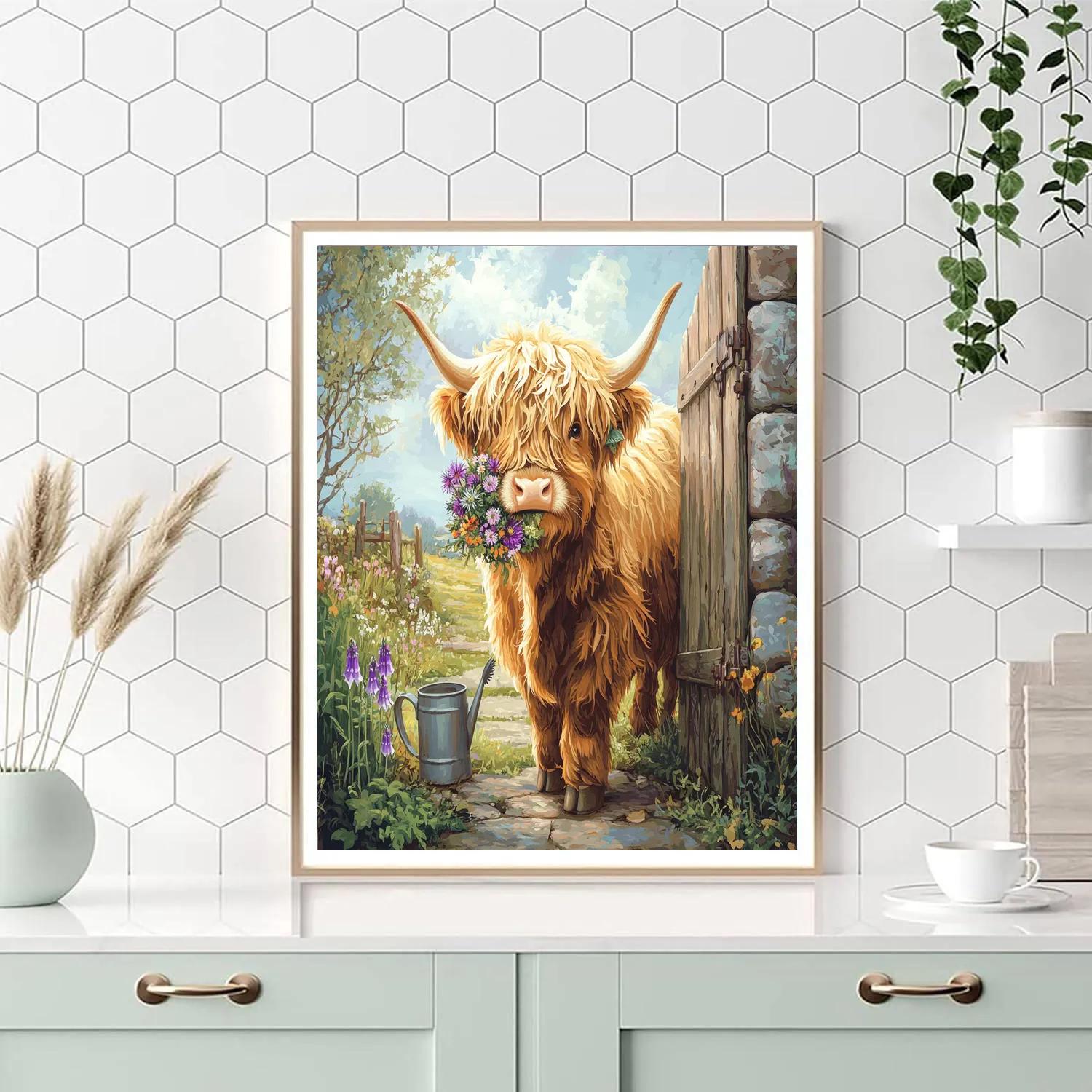 Garden Gate Highland Cow Florist painting number kit
