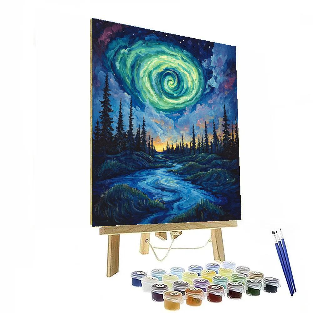 Edvard Munch Inspired Aurora Spiral Above A Silent Pine Moor Paint by numbers art