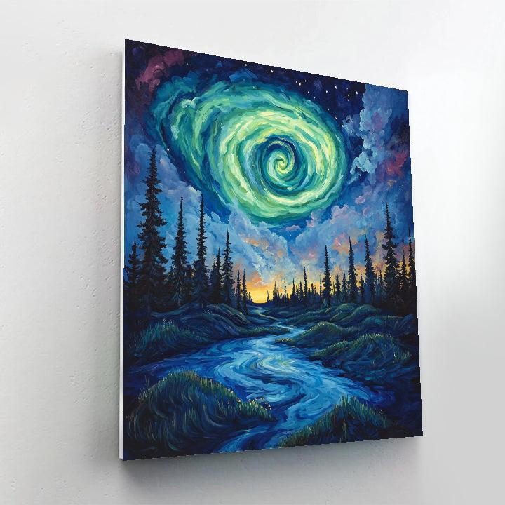 Edvard Munch Inspired Aurora Spiral Above A Silent Pine Moor Paint by numbers art