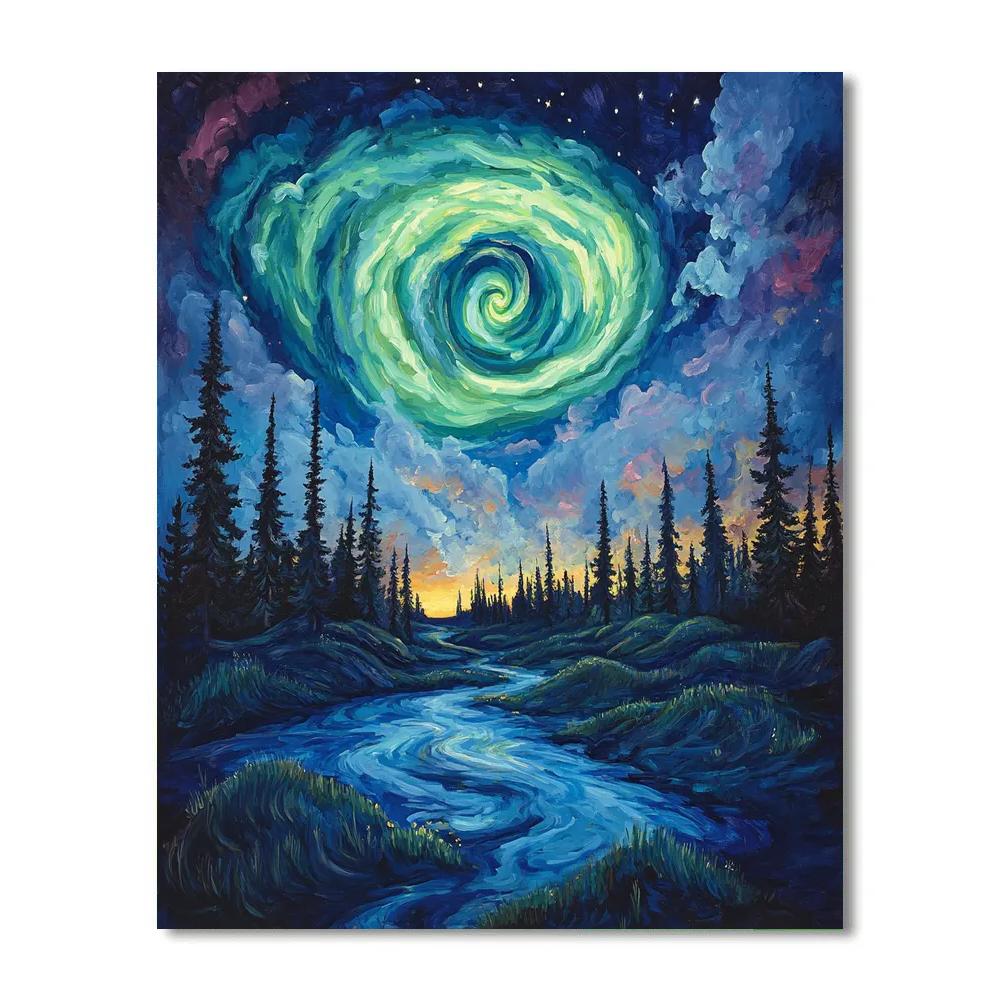 Edvard Munch Inspired Aurora Spiral Above A Silent Pine Moor Paint by numbers art