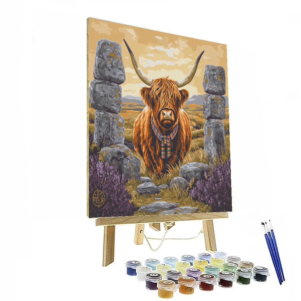 Stone Circle Highland Cow Guardian Painting by numbers kit