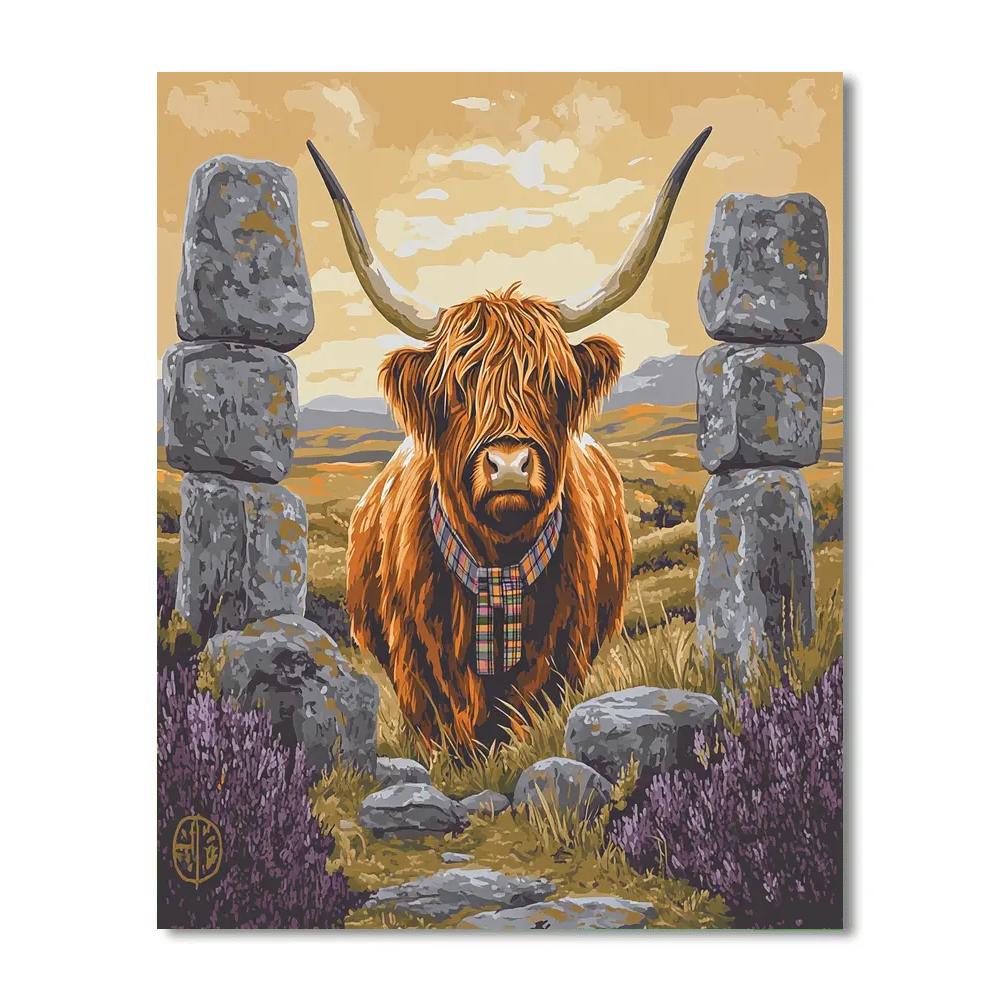 Stone Circle Highland Cow Guardian Painting by numbers kit