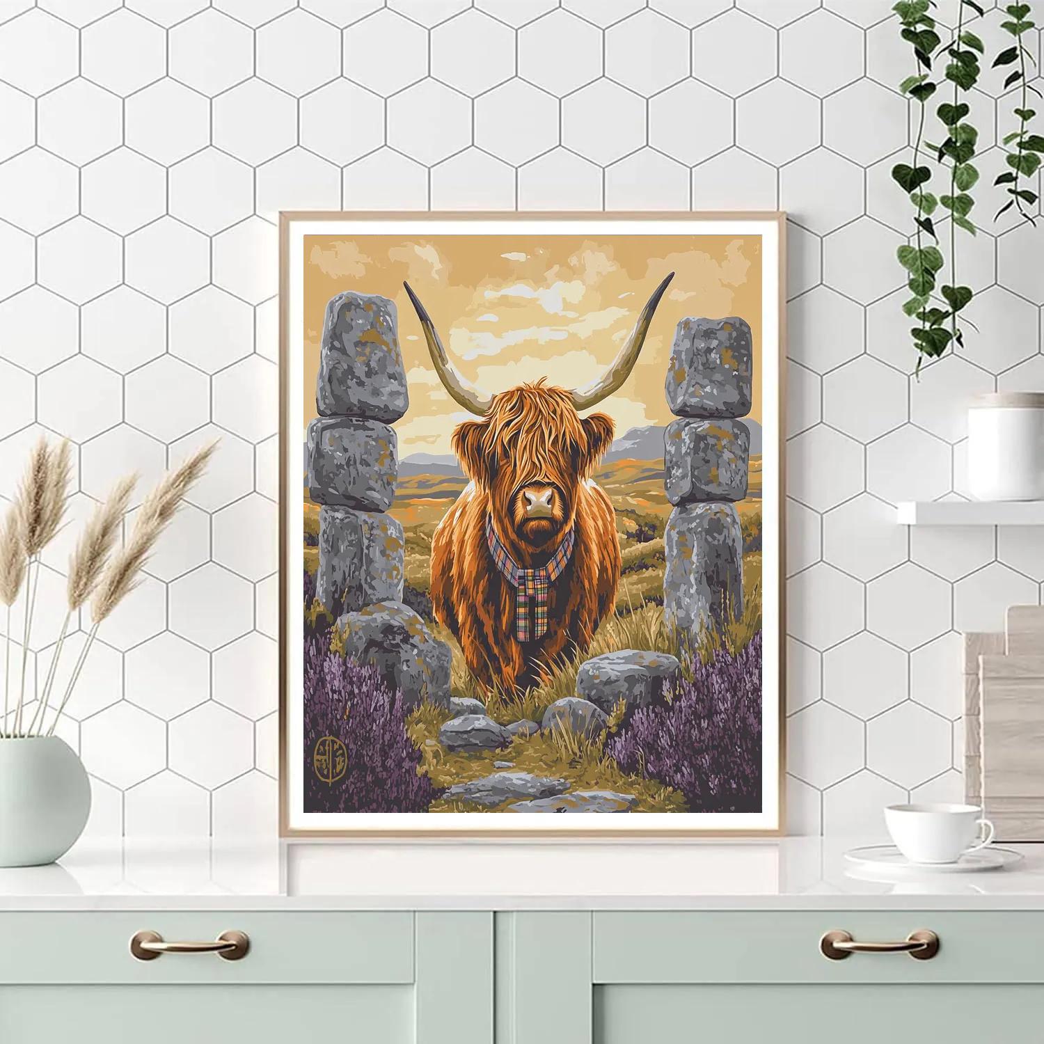 Stone Circle Highland Cow Guardian Painting by numbers kit