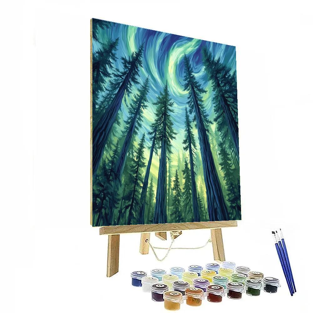 Emily Carr Inspired Aurora Over Cathedral Cedar Grove Paint by numbers kits