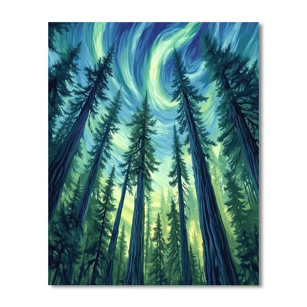 Emily Carr Inspired Aurora Over Cathedral Cedar Grove Paint by numbers kits