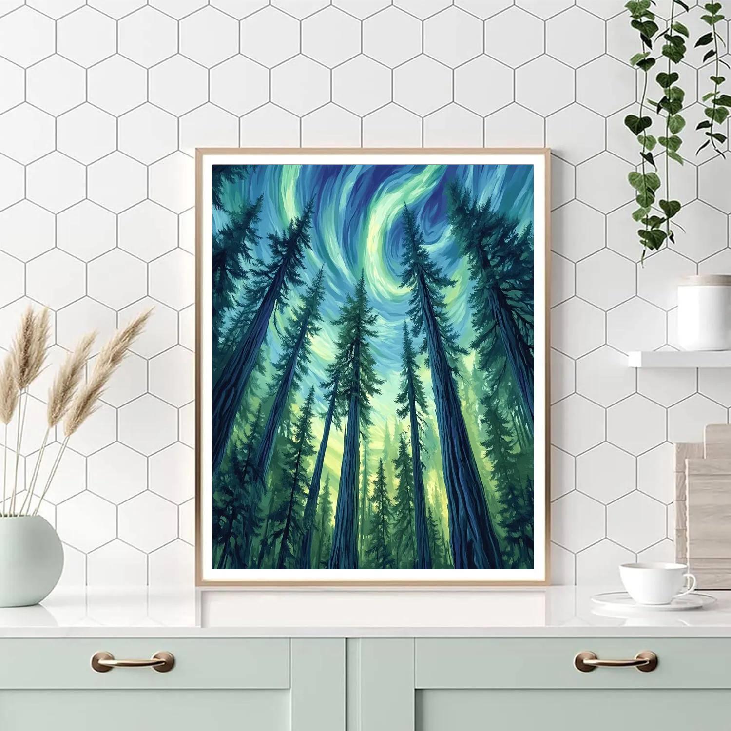 Emily Carr Inspired Aurora Over Cathedral Cedar Grove Paint by numbers kits
