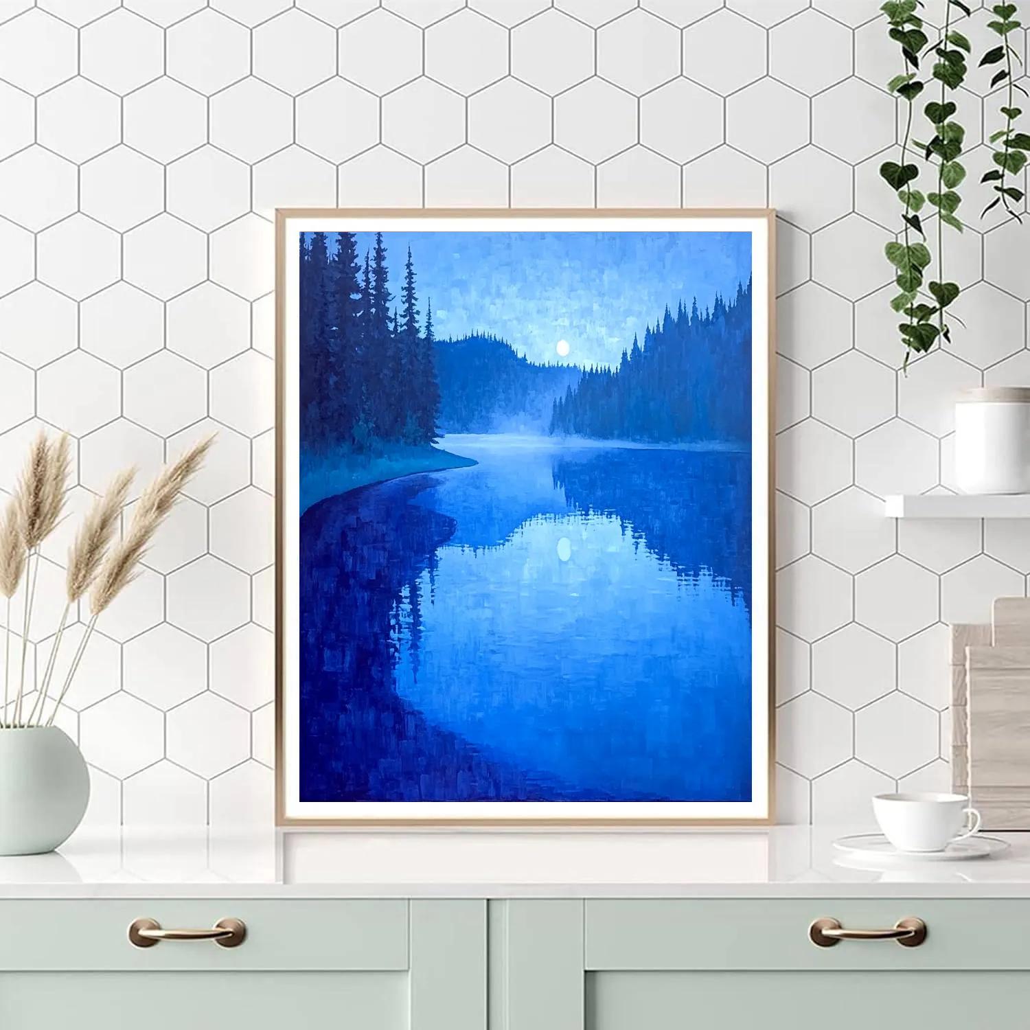 Claude Monet Inspired Alpine Lake Blue Hour Veil Paint by numbers kits