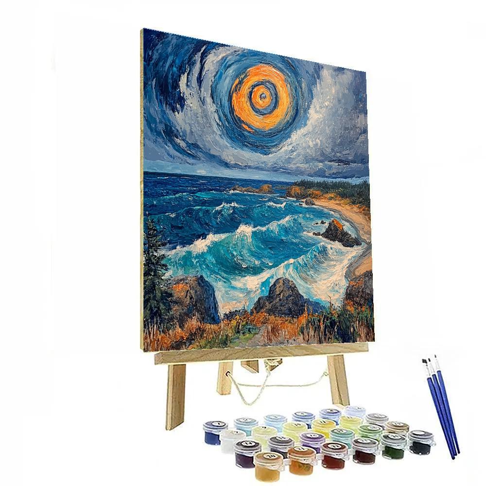 Emily Carr Inspired Storm Spiral Above Pacific Drift Shoreline paint by numbers