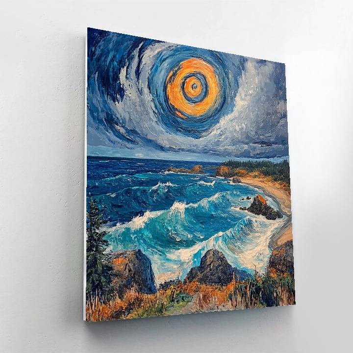 Emily Carr Inspired Storm Spiral Above Pacific Drift Shoreline paint by numbers