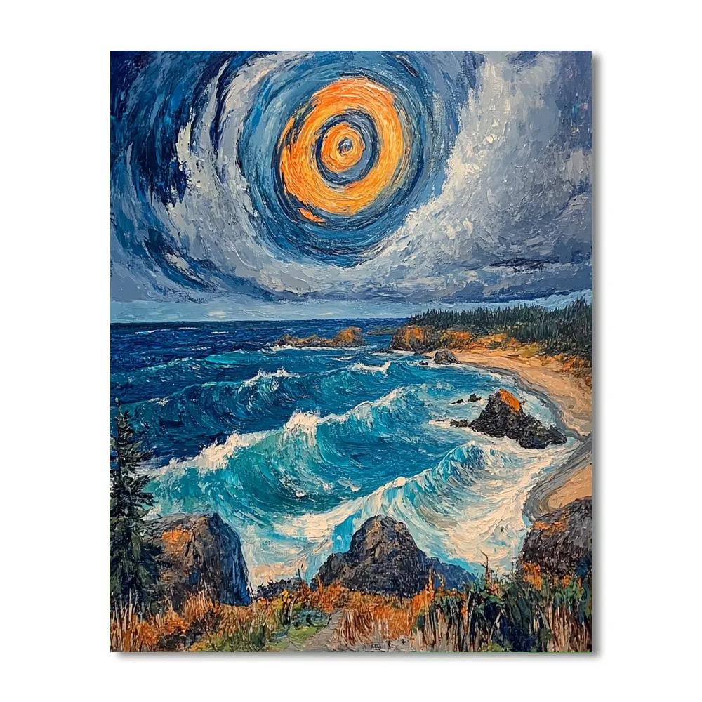 Emily Carr Inspired Storm Spiral Above Pacific Drift Shoreline paint by numbers