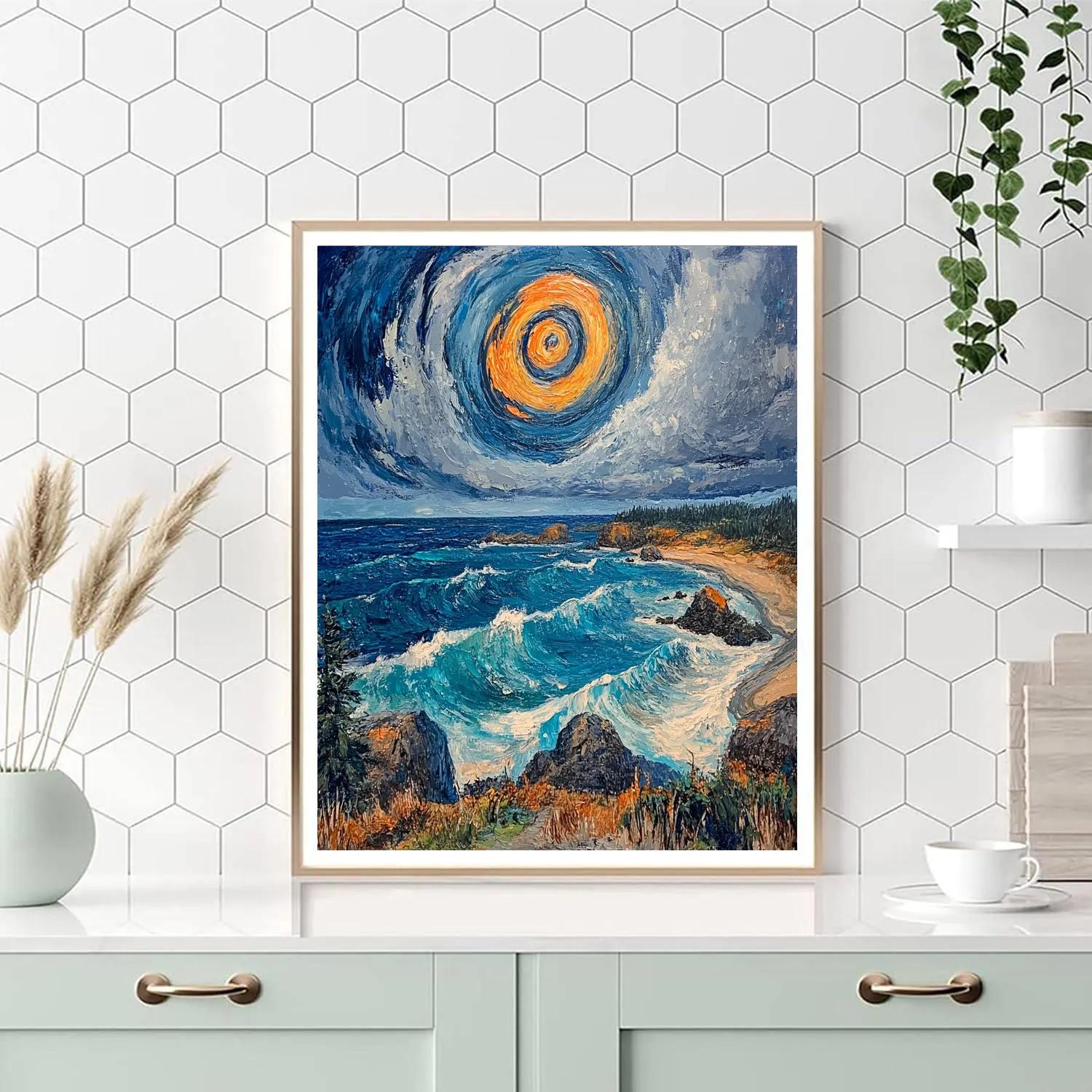 Emily Carr Inspired Storm Spiral Above Pacific Drift Shoreline paint by numbers