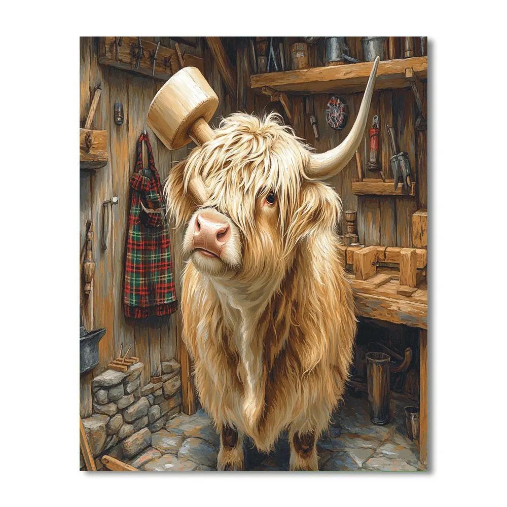 Highland Cow Workshop Tool Helper paint by numbers