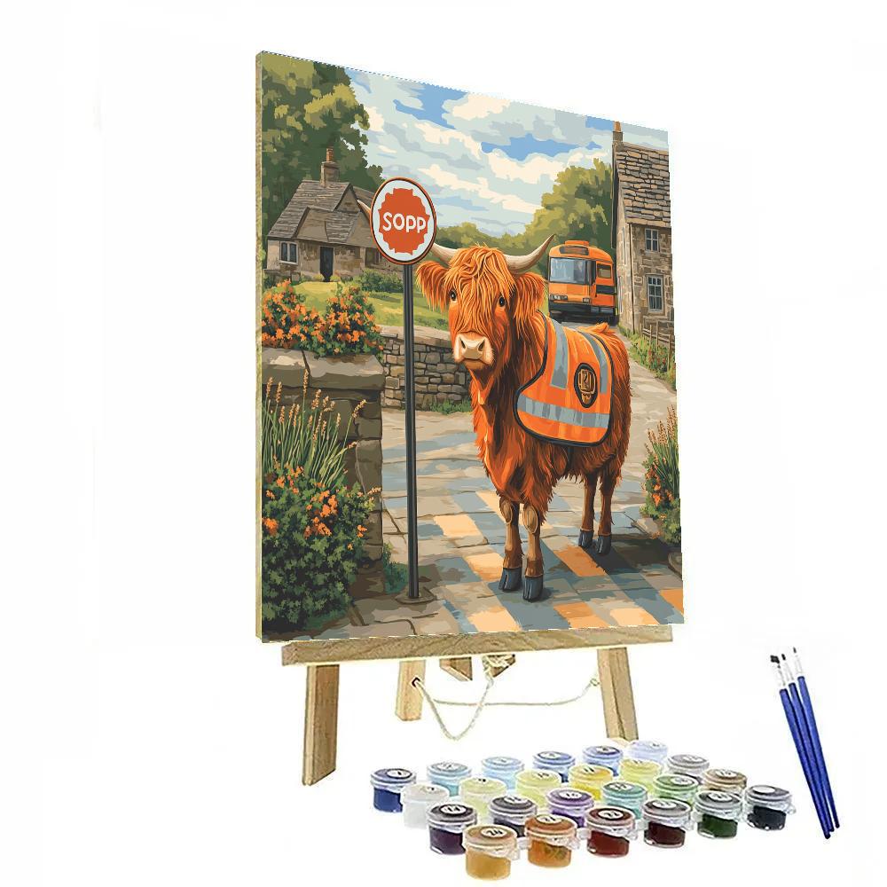 Highland Cow School Crossing Patrol painting number kit