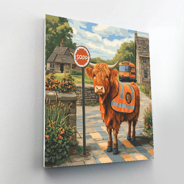 Highland Cow School Crossing Patrol painting number kit