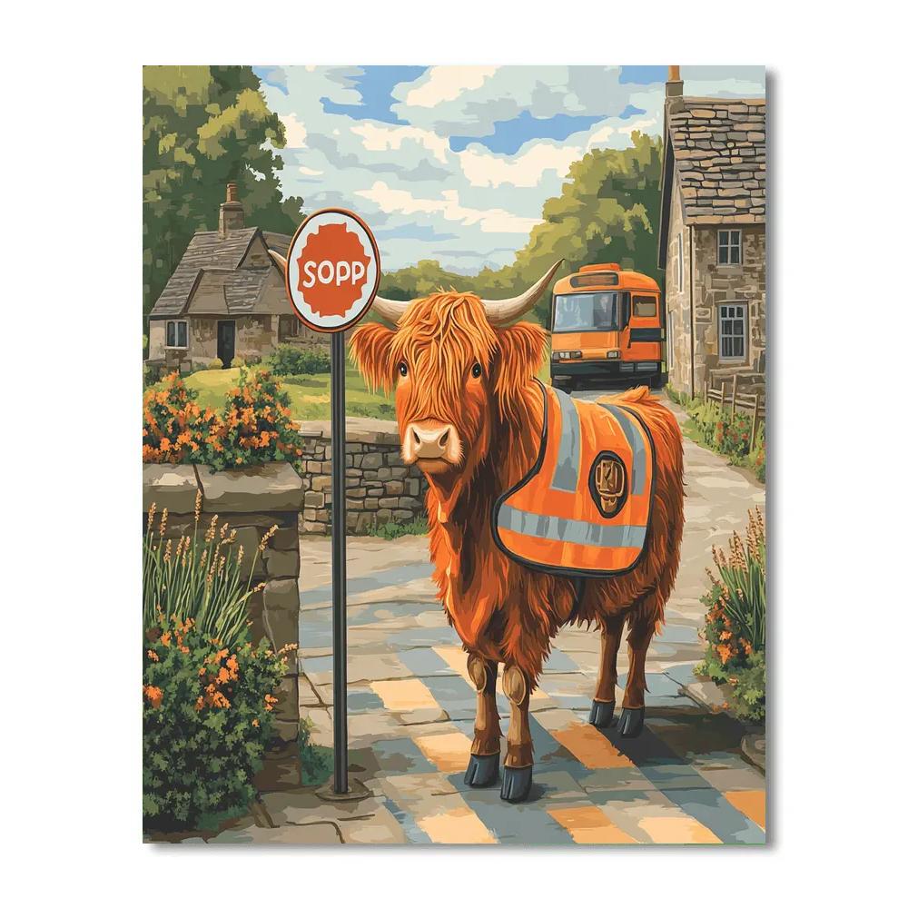 Highland Cow School Crossing Patrol painting number kit