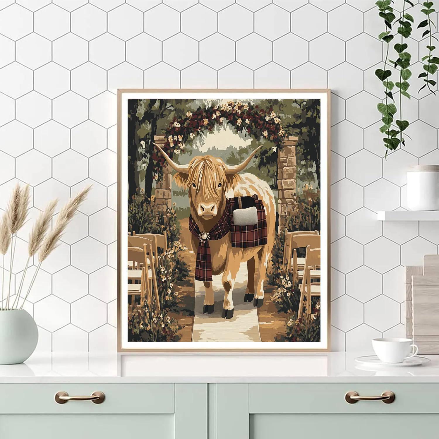 Highland Cow Wedding Ring Bearer Number painting