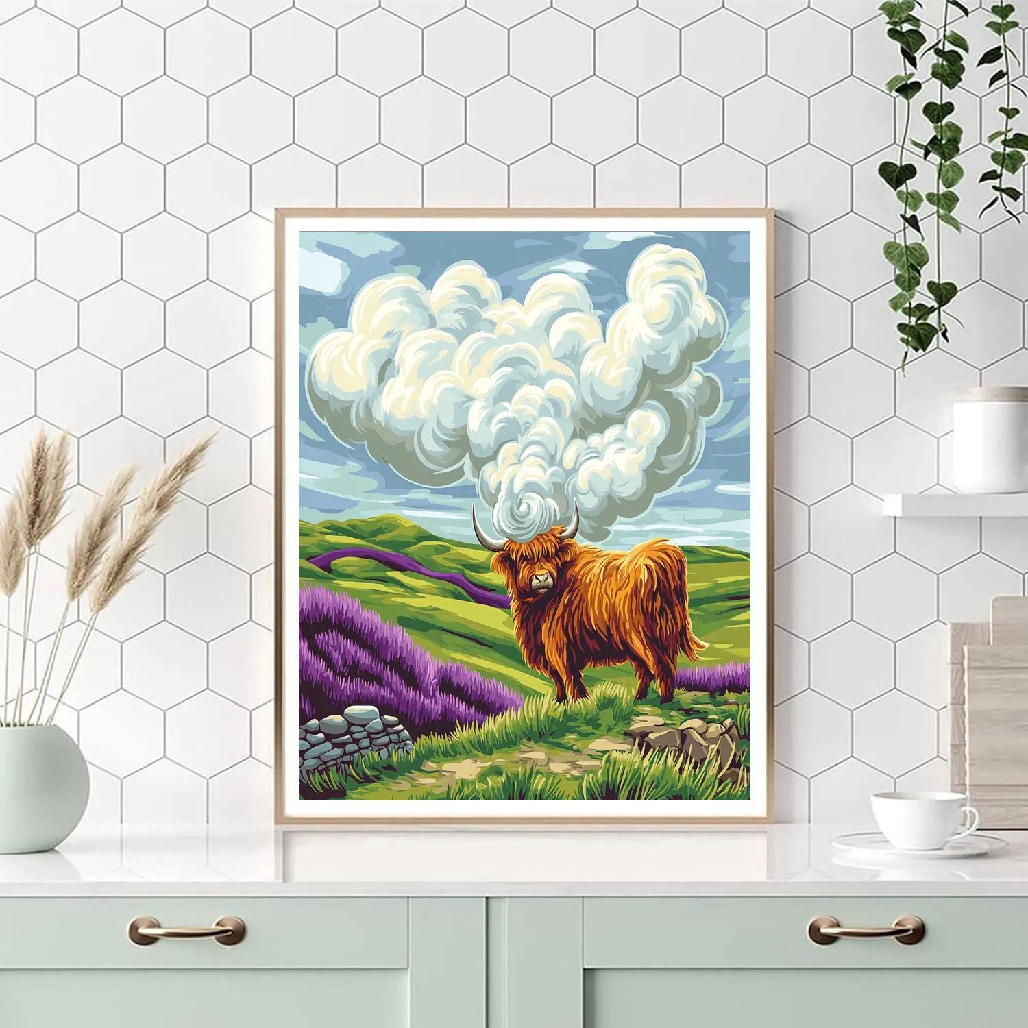 Highland Cow Cloud Shepherd paint by numbers