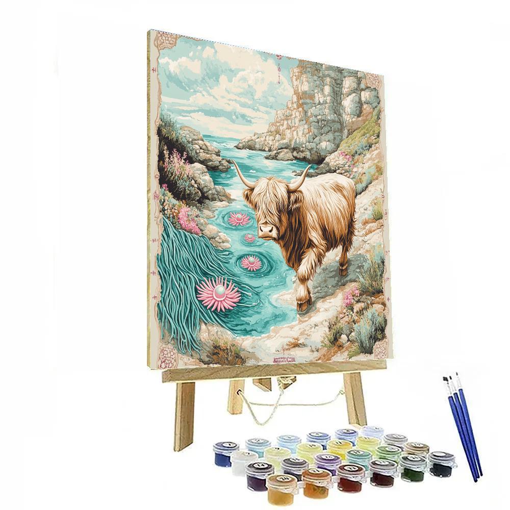 Highland Cow In Coastal Kelp Garden Numbered painting kits